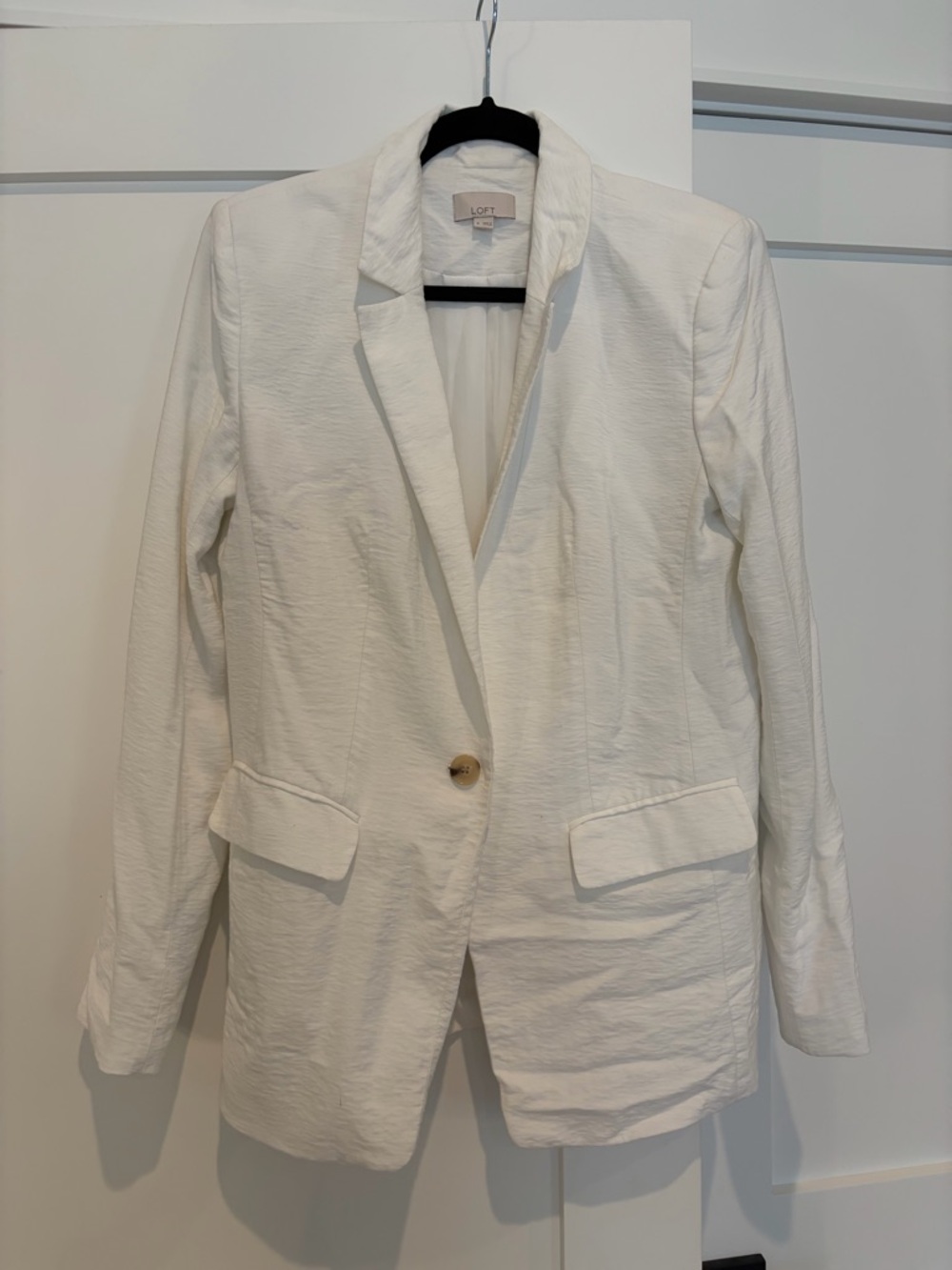 LOFT White Textured Single-Button Blazer